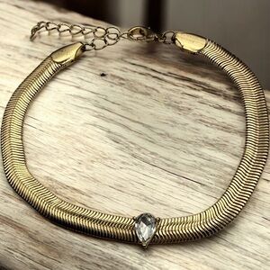 Vintage-herring bone gold toned Crystal Accent bracelet